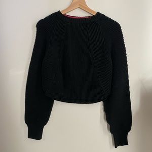 Short Ribbed Pullover Sweater / Black